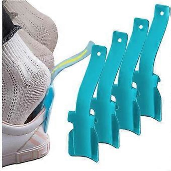 4 stk. Lazy Shoes Helper til nemmere skopåtagning, bærbar skohjælper til mænd, kvinder og børn (blå)