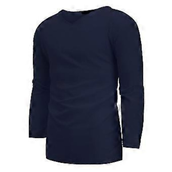 hmwy-yksivärinen pellavatyylinen t-paita miehille 3/4 hiha V-kaula-aukko rento t-paita löysät topit (M Navy Blue)