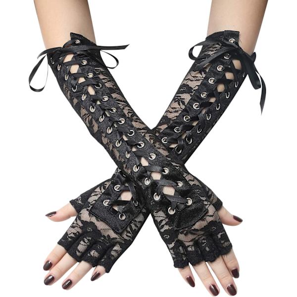Spetsade Fingerlösa Handskar Långa Armbågshandskar för Kläder Fest La*