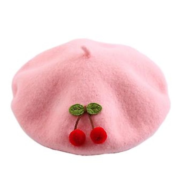 Elegantti Tyttöjen Maalarin Hattu Lapsille Kirsikka Beretti Kahdeksankulmainen Hattu Koiran Kävelyyn (Vaaleanpunainen)