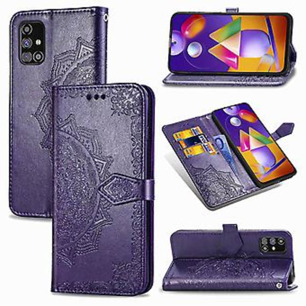 Mandala Blomst Præget Vandret Flip Læderetui Til Galaxy M31s (Lilla)