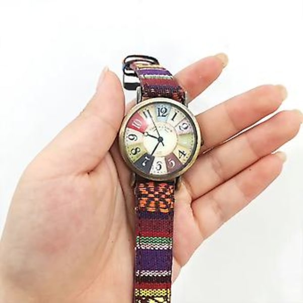 Damer Boho Hippie Urværk Multifarvet Regnbue Vævet Rem Armbåndsur Gave (Lilla)