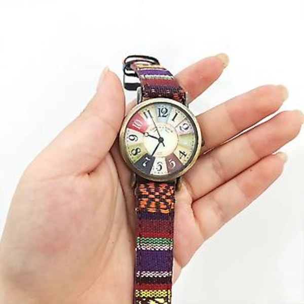 Kvinne Boho Hippie Klokke Flerfarget Regnbue Vevd Rem Armbåndsur Gave (Lilla)