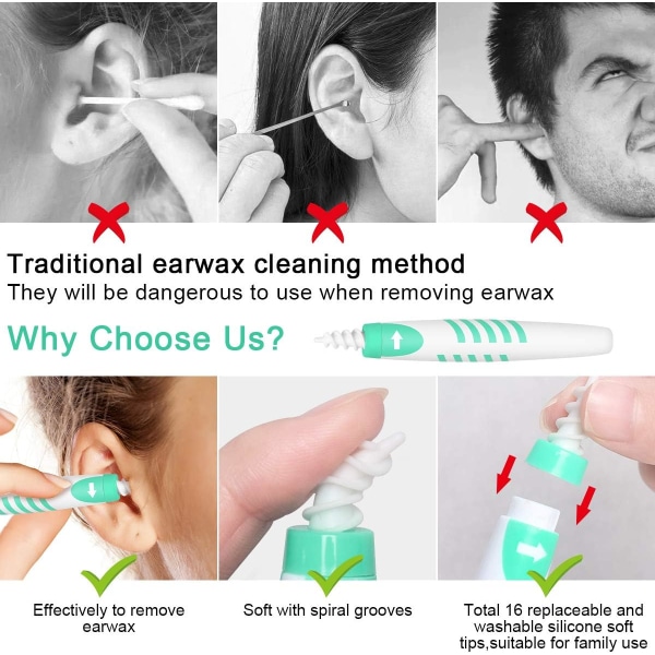 Ear Cleaner Upgraded Spiral Ear Cleaner with Handle and 16 Washable Tips Ear Cleaning Kit for Adults