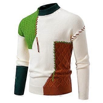 Virkat tröja för män, Pullover Skjortor Casual Höst Vinter Tröja (XL Svart)