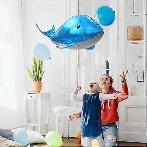 Sødt 4D Hval Balloner Under Havet Dekorationer Ocean Balloner, 4 Pakke Gigant 37'' Hval Formet Mylar Folie Balloner Havdyr Balloner Fisk Balloner B