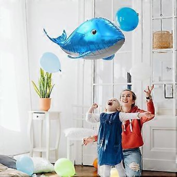 Söta 4D Valballonger Under Havet Dekorationer Ocean Ballonger, 4-pack Jätte 37'' Valformade Mylarfolie Ballonger Havsdjur Ballonger Fiskballonger B