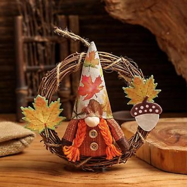 Krans Ansiktslös Gammal Man Dock Lönnlöv Dock Rattan Cirkel Hängande Semester Fönster Thanksgiving Dekoration