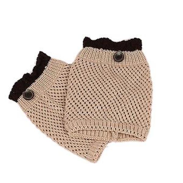 Naisten Talviset Paksuun Krokikudottuun Neuleeseen Leg Warmers Kontrastivärisellä Rypytetyllä Reunalla Napilla Varren Yläosassa Sukat (Beige)