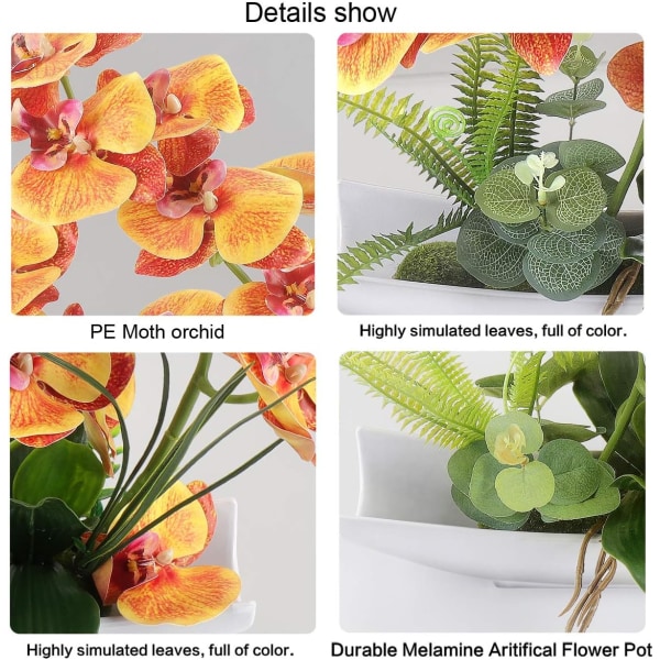 Orange Decoratif Real Touch Faux Orchidée Bonsaï Fleurs Artific