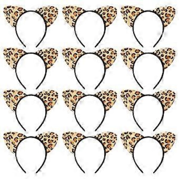 12 stk. Børne Hårbøjler Leopard Plys Hale Leopard Hårbøjler Dyreøre Hårbøjle Plys Øre Hårbøjler Katteøre Model Hårbøjle