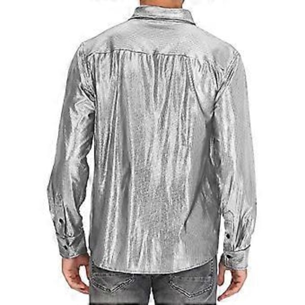 Miesten Disco Paidat Kiiltävä Pitkähihainen Paita (M Hopea)