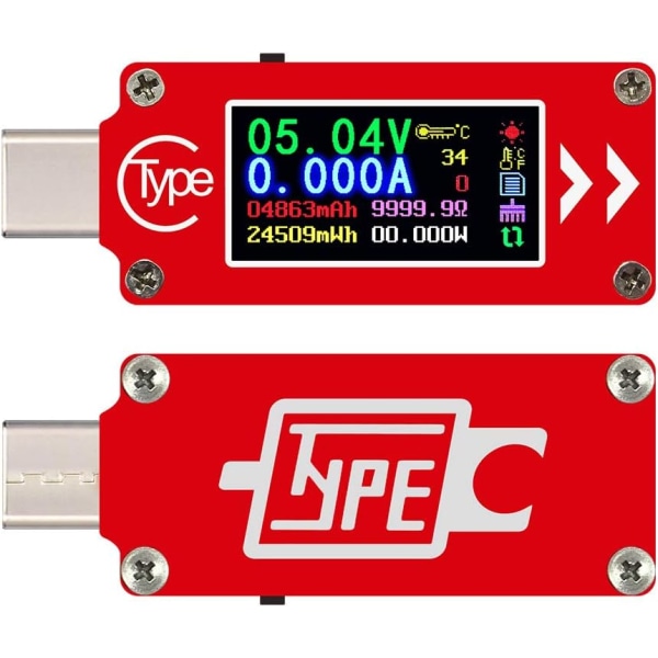 Type-C Färg LCD USB Voltmeter Amperemeter Spänningsmätare Ström Mult