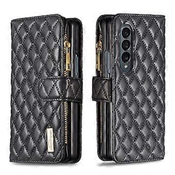 Wallet Lynlås Etui Kompatibelt Med Samsung Galaxy Z Fold 4, PU Læder Cover Med Håndledsrem & Kortholder
