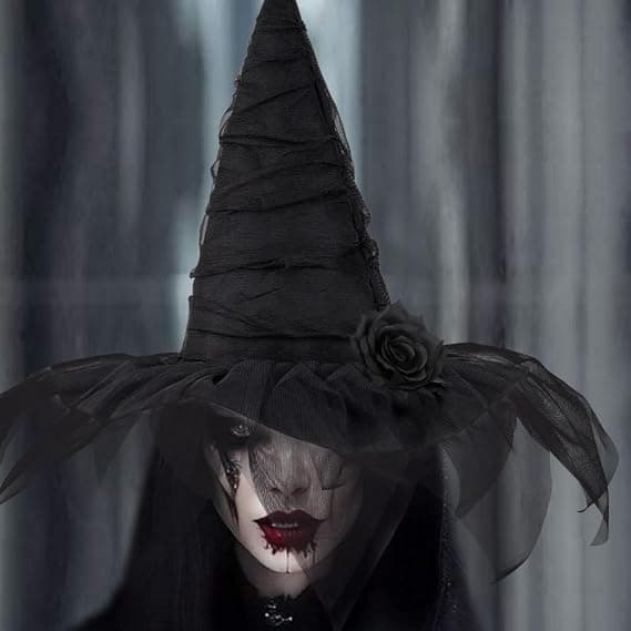 Halloween COS Troldmands-/Heksehat, Maskeradebal og Rollelegefester, Sort Rose Blondehat