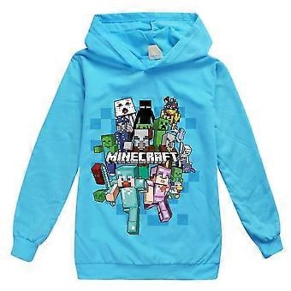 Børne Tegneserie Spil Hoodie Casual Langærmet Hættetrøje Minecraft Grafisk Sweatshirt Til 5-12 År Drenge Piger (Lyseblå 7-8 År)