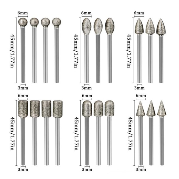 20 stk. diamantslibesæt, graveringsbitsæt med 3 mm (1/8\") skaft, diamantbelagt bor til