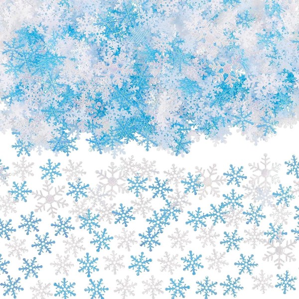 600 st Snowflakes Confetti， Vit och blå konstgjord snöflinga Pa