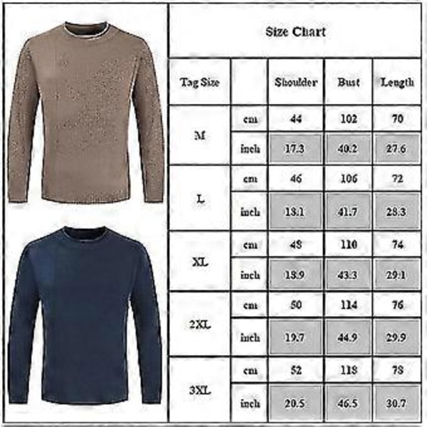 hmwy-herr långärmad ledig tröja pullover stickad sweater stickade kläder skjorta topp (2XL Camel)