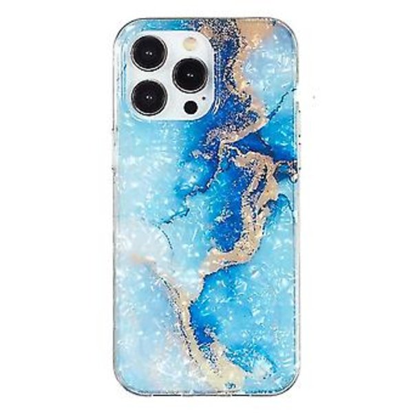 For iPhone 15 Pro Imd Shell Mønster Tpu Telefonveske (Blå Gull Marmor)
