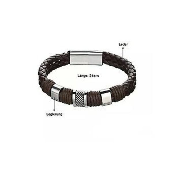 Armbånd læder mænd rustfrit stål armring biker punk smykker 21cm (Brun)
