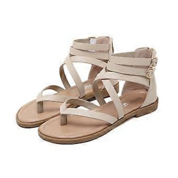 Sommersandaler for kvinner, stor størrelse, moteriktig glidelås, romerske sandaler (EU 39 Aprikos)
