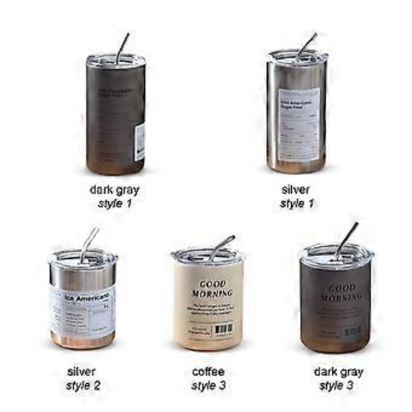 320 ml/600 ml Tumbler Sugrörslock Isolerad Vattenflaska i Rostfritt Stål Kaffemugg Resa (600ml mörkgrå)