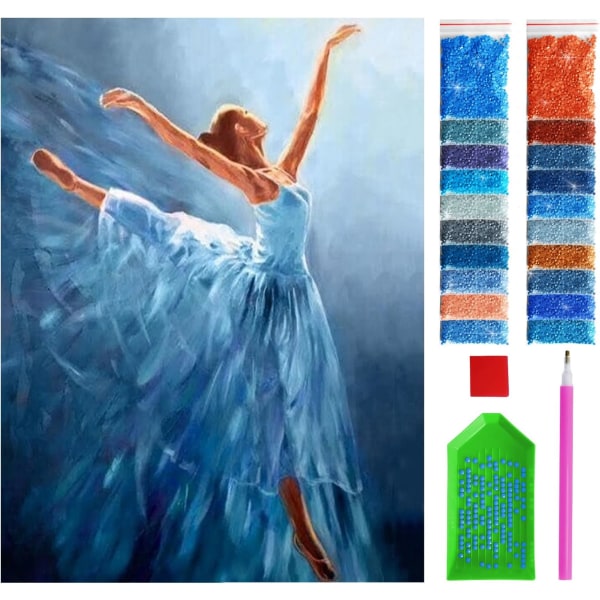 Diamond Painting Complete Kit 30x40 cm Balettdansös i blå ton