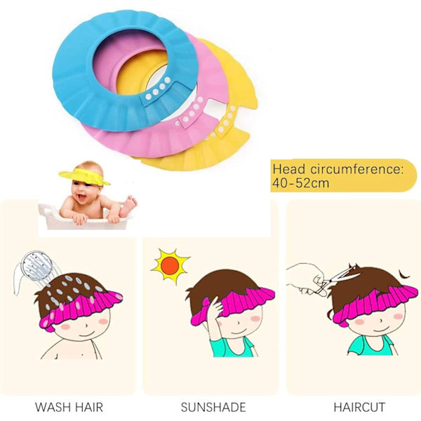 Baby Duschmössa, 3PCS Baby Duschmössa, Justerbart Visir Bad C