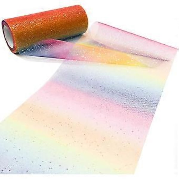 1 st Regnbågsgradient Glitter Tyll Rulle Tyg Band Tyll Bandrulle (15 cm 9 meter), Regnbåge