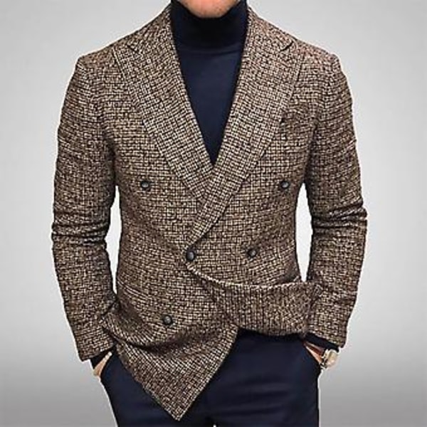 Mænds Blazer Slim Fit Turndown Krave Ensfarvet Streetwear Efterår Vinter Britisk Stil Knapper Suit Jakke Frakke til Kontor (S Brun)