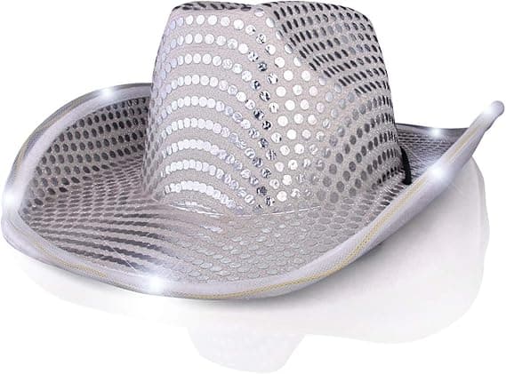 Hopeinen LED-cowboyhattu LED-lipalla