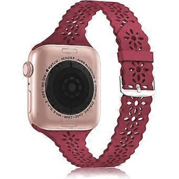 HUUOGUO Spetsband i Silikon Kompatibel med Apple Watch Band 42mm/44mm/45mm, Kvinnors Tunn Ihålig iWatch Sport Armband med Klassisk Spänne för iW
