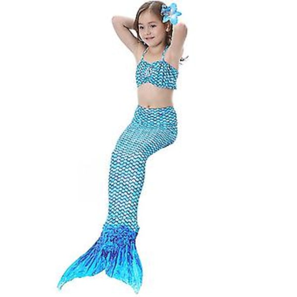 Barnens Baddräkt Flickor Sjöjungfru Svans Bikini Set Baddräkt Baddräkt (9-10 År Blå)