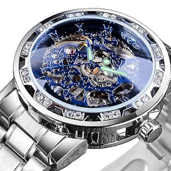 Lyxig Automatisk Mekanisk Herrklocka i Rostfritt Stål med Diamant Hollow Skeleton( )