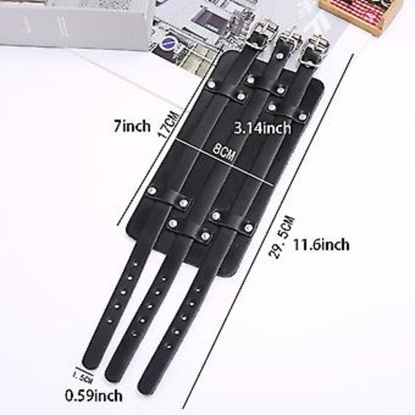 Herrar Läder Bred Trippel Rem Manschett Wrap Handskar Armband Spänne Fästning Arm Rustning Manschett 4 Rader