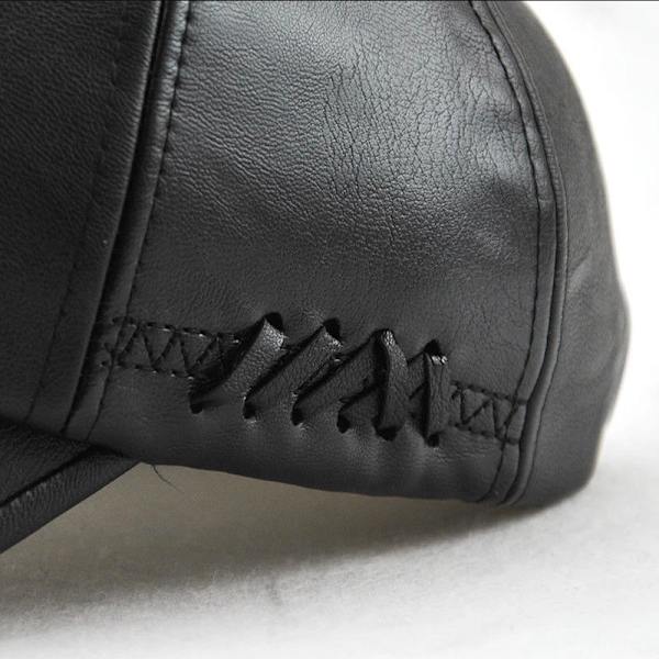 Herre Læder Baseball Cap Justerbar Cap Sports Hat Hat Bonnet F