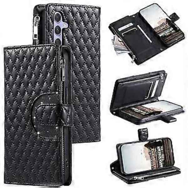Style 012 til Samsung Galaxy A54 5G Etui Rhombus Glitter Læder Lynlås Tegnebog Telefon Cover (Style A)