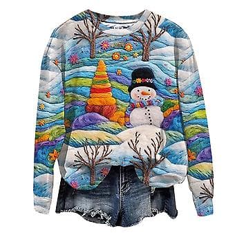 Dame 3D Morsomme Juleprintede Gensere Langermet Uformell Pullover Topper Bluse Julegaver (XL 2)