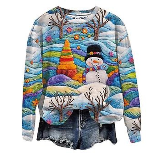 Damer Kvinders 3D Sjove Juletryk Sweatshirt Langærmet Casual Trøje Bluser Julegaver (M 2)