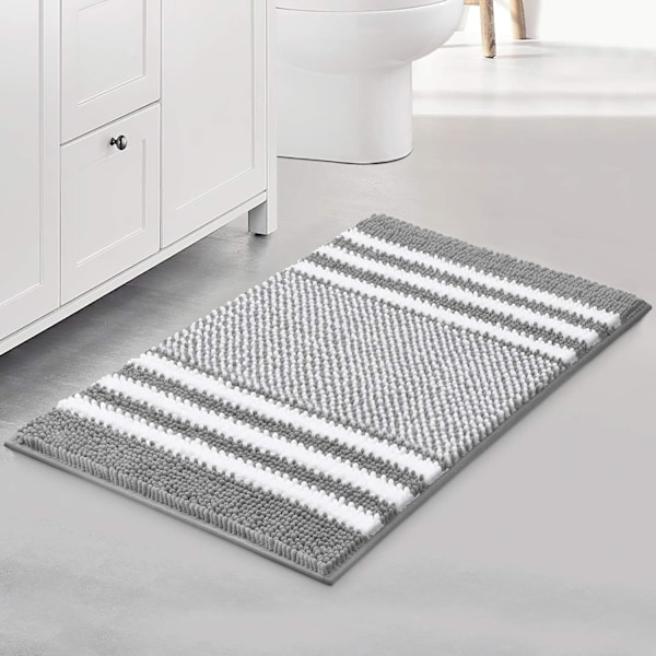 (Grå) Badrumsmatta 40x 60 cm Extra Mjuk och Absorberande Fluffy Stri