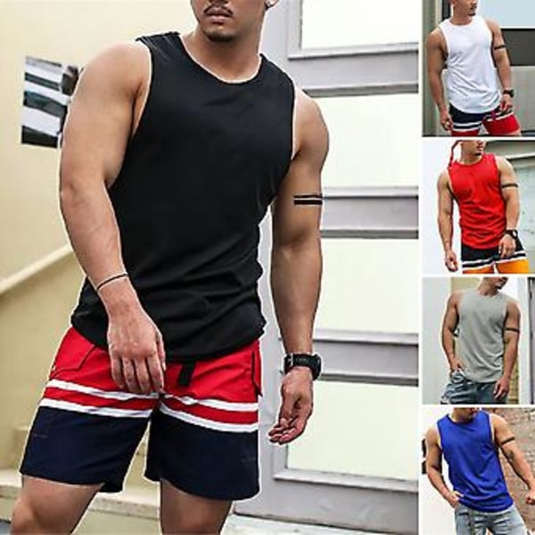 Fianao O-hals ærmeløs tynd mænds vest sommer løs ensfarvet fitness vest top (4XL sort)
