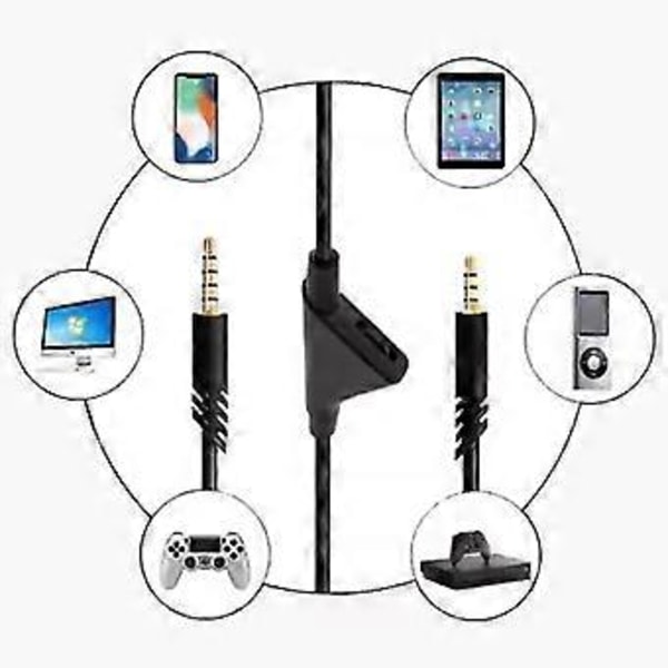 Erstatnings lydkabel kompatibel med Astro A10 A30 A40 headset med volumkontrollfunksjon, 2m/6.5ft