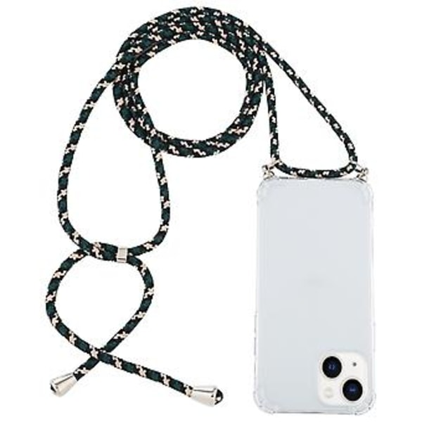 TPU-etui med snor til iPhone 15 Plus (Grøn Sort)
