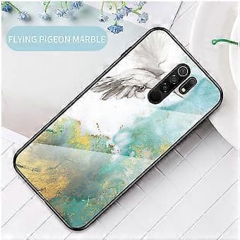Marmorerad textur härdat glas+PC+TPU hybridskal för Xiaomi Redmi 9