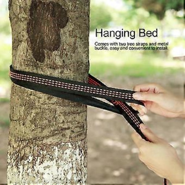 Portabel Camping Rese Dubbel Hängmatta Hängande Säng med Trädrem (Ljusgrön + Mörkblå)