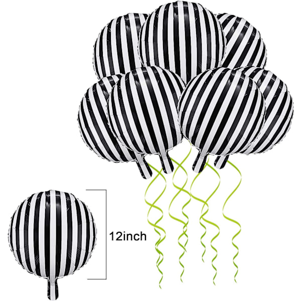 12 stk. sort-hvide stribede balloner folie balloner aluminium hel