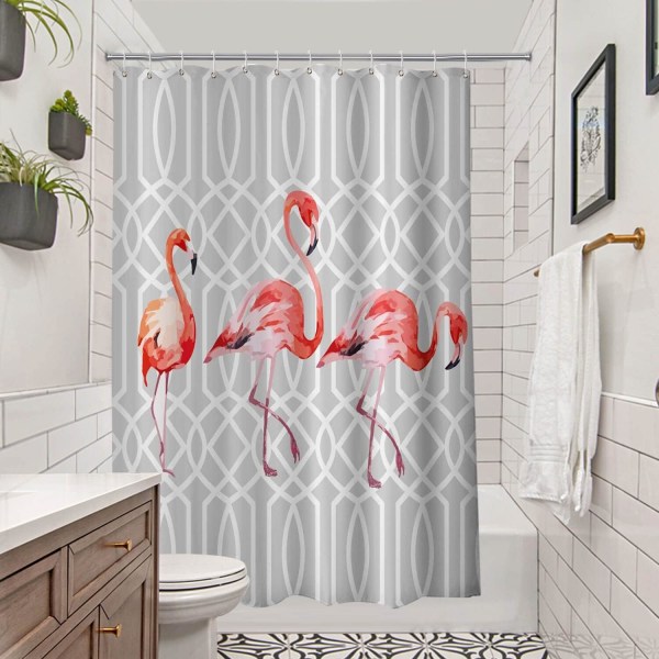 Grårandigt duschdraperi för badrum, modernt och elegant, 180*2