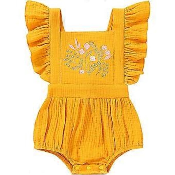 KATEA Spædbarn Pige Rufflet Ærmeløs Romper Casual Sommer Jumpsuit Bomuld Linned Tøj
