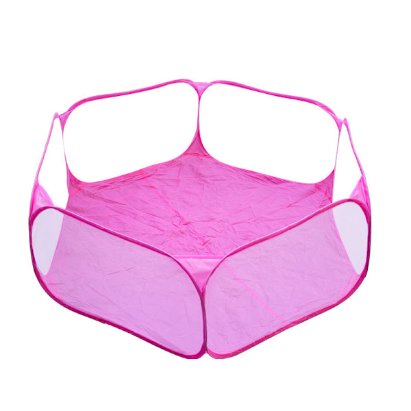 Hopfällbar och bärbar lekhage för smådjur (rosa) med väska